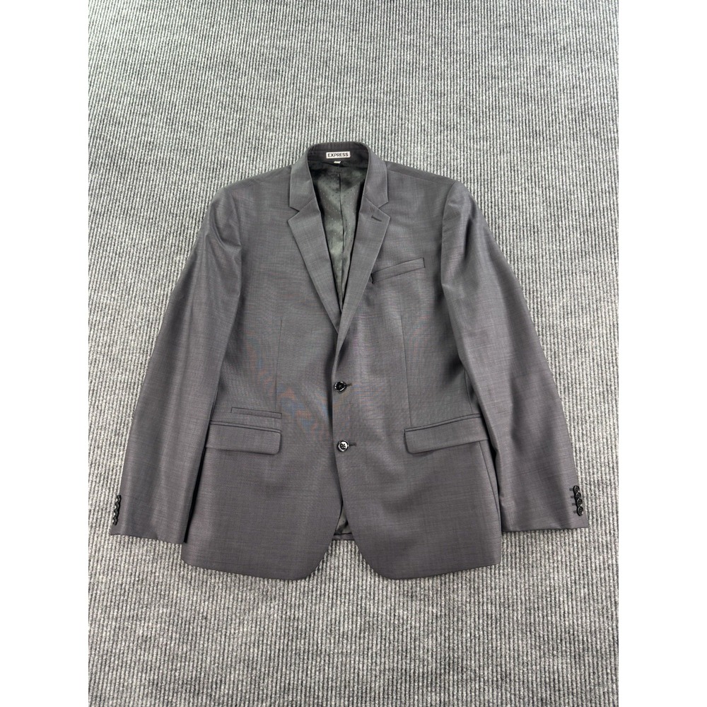 Express Suit Jacket 44 R Gray Wool Stretch Fitted Photographer Birdseye Sport